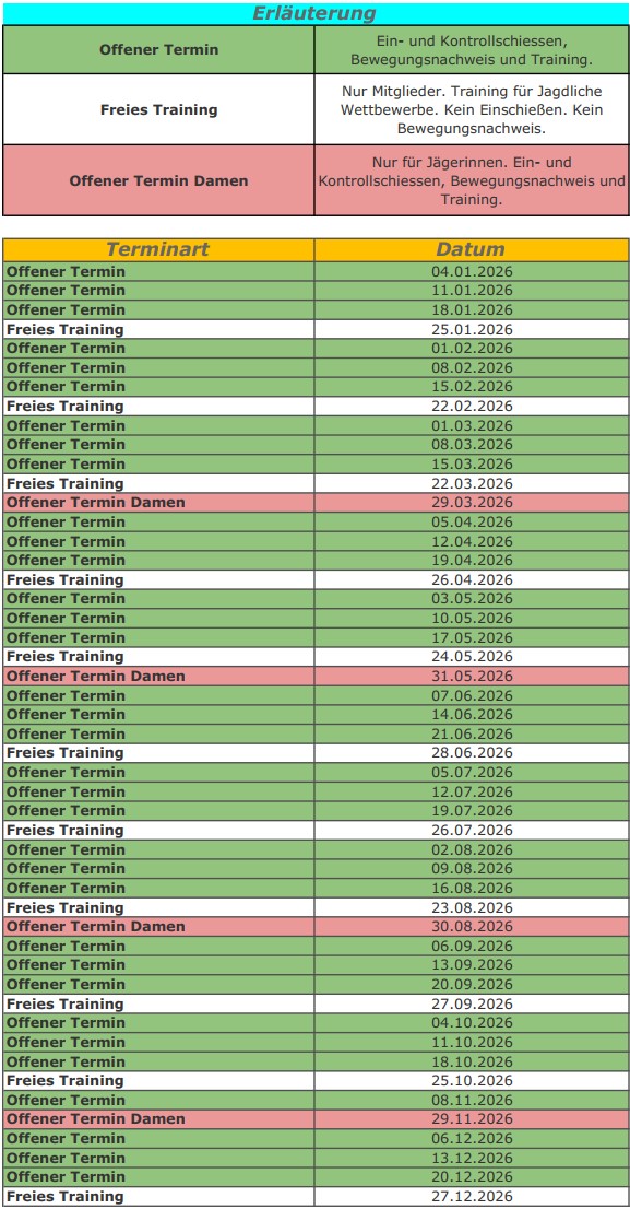 Schiesstermine Bad Neuenahr 2026